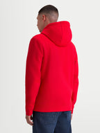 Alpinestars Ageless Zip V3 Hoodie, Men's Sportswear Fleece, Red, Rear View on Model, featuring a comfortable hood and ribbed hem, designed for riders and motorsport fans.