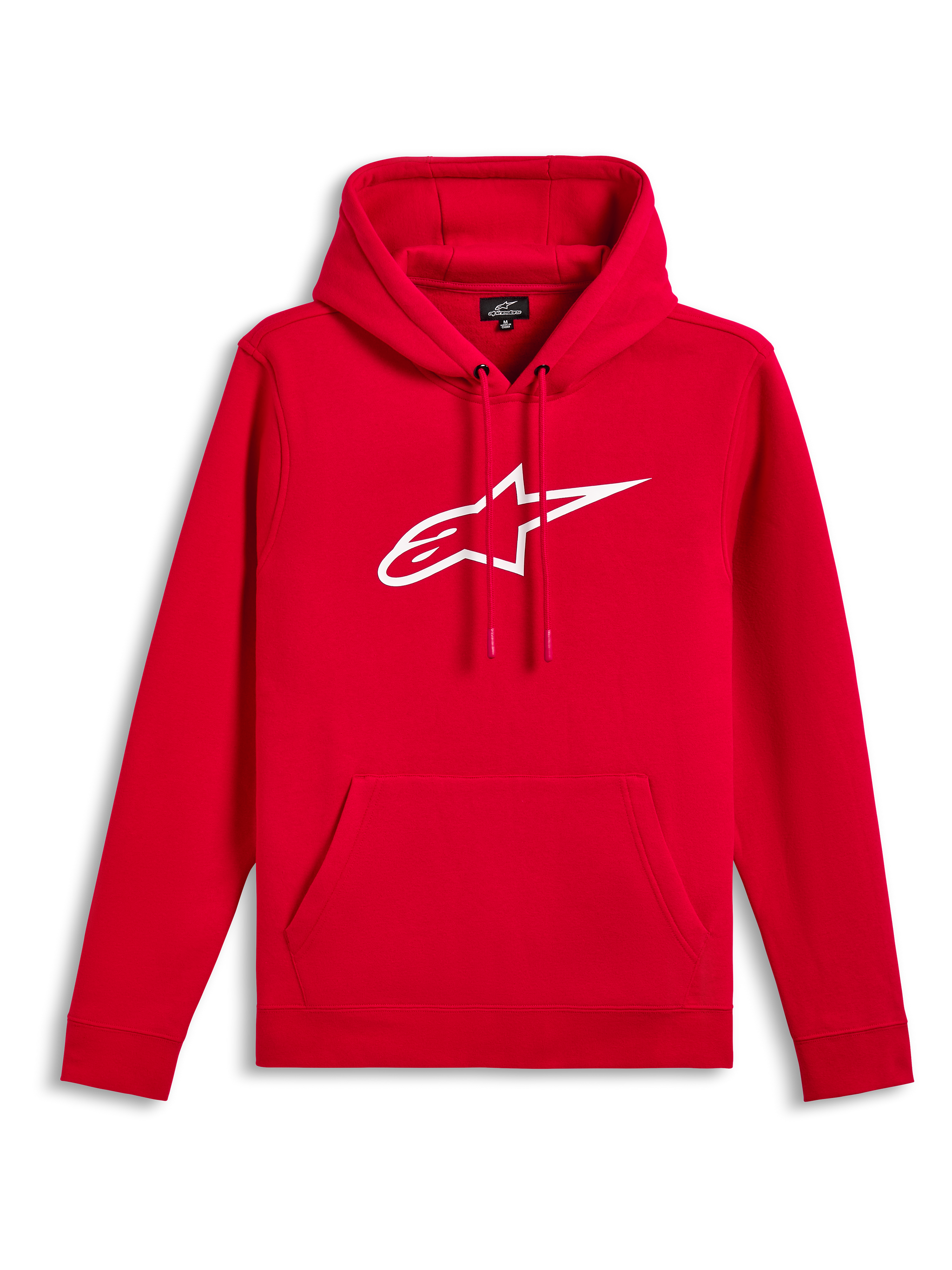 Alpinestars Ageless V3 Hoodie, Red with White embroidered logo, hooded pullover fleece, drawstring hood, kangaroo pocket, casual motorsport-inspired streetwear