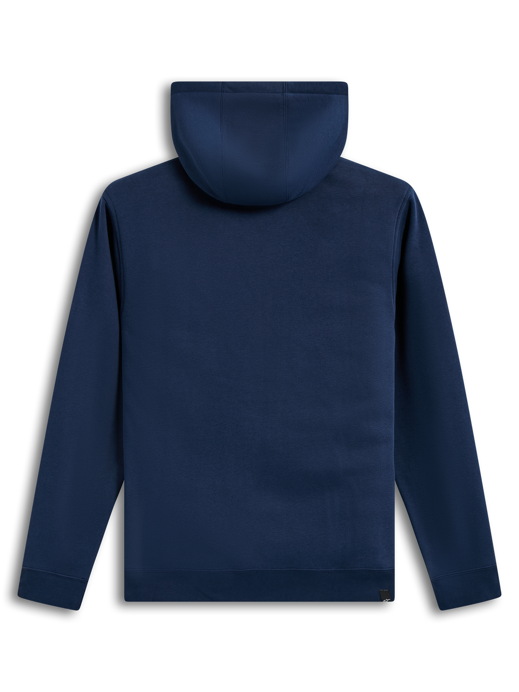 Alpinestars Ageless V3 Hoodie, navy blue fleece sportswear pullover, back view with hood and ribbed hem.