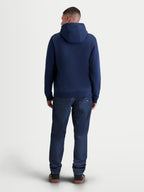 Alpinestars Ageless V3 Hoodie, Men's Casual Sportswear Pullover, Navy Blue, Soft Fleece Fabric, Full-Body Back View on Model, Motorsport-inspired Lifestyle Apparel.