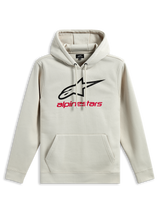 Alpinestars Always V3 Hoodie, hooded pull over fleece, Off White, black star logo and red Alpinestars text on chest, kangaroo pocket, drawstring hood, casual motorsport-inspired sportswear