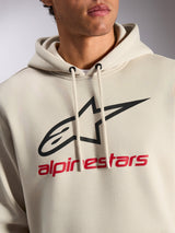 Alpinestars Always V3 Hoodie, casual streetwear, off-white with black star logo and red Alpinestars text, drawstring hood, premium fleece, modern motorsport-inspired design