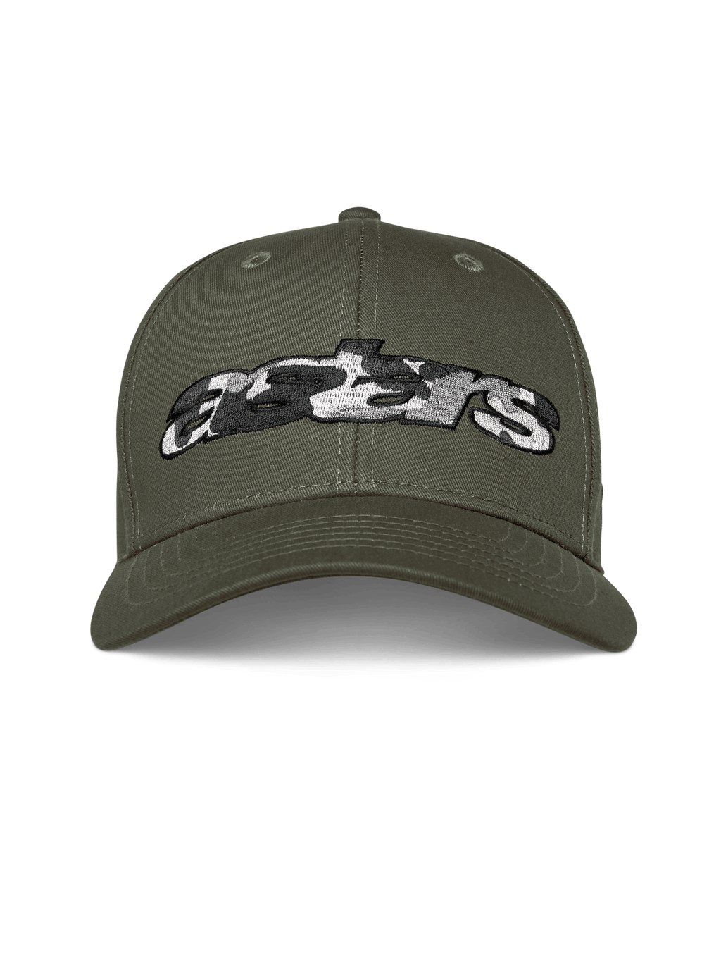 Alpinestars Canyon Hat, Military Green, Curved Bill Snapback Cap, front embroidered Astars logo with camo fill, casual motorsport streetwear
