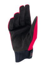 Alpinestars A-Dura Rain Gloves, MTB Gloves, Red Fluo and Black, palm view featuring black synthetic suede palm, ribbed neoprene cuff with hook-and-loop strap, low-profile design for mountain biking