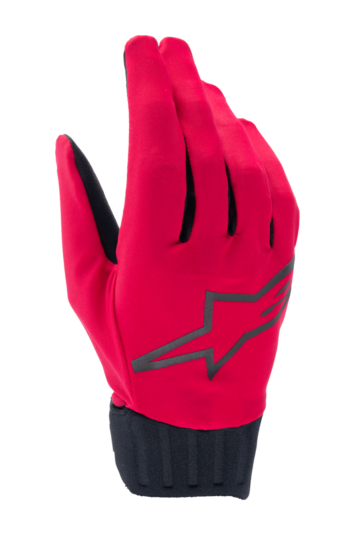 Alpinestars Stella A-Dura Rain Gloves, Women's MTB Rain Gloves, Red Fluo and Black, featuring a large black star logo, ribbed neoprene cuff, and waterproof design for mountain biking