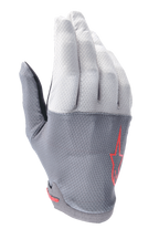 Alpinestars A-Aria Gloves, MTB Cycling Gloves, Dark Gray and Light Gray with Red Accents, featuring a Red Star logo, ventilated stretch fabric, and lightweight flexible construction