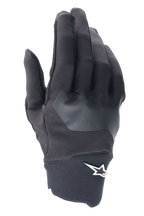 Alpinestars A-Supra Gloves, MTB Cycling Gloves, Black with gray textured patch, white star logo on the wrist, flexible spandex material for mountain bike and off-road riding