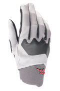 Alpinestars A-Supra Gloves, Mountain Bike Gloves, Light Gray and Black, featuring a textured knuckle panel and a small red star logo on the neoprene cuff, flexible spandex construction for cycling