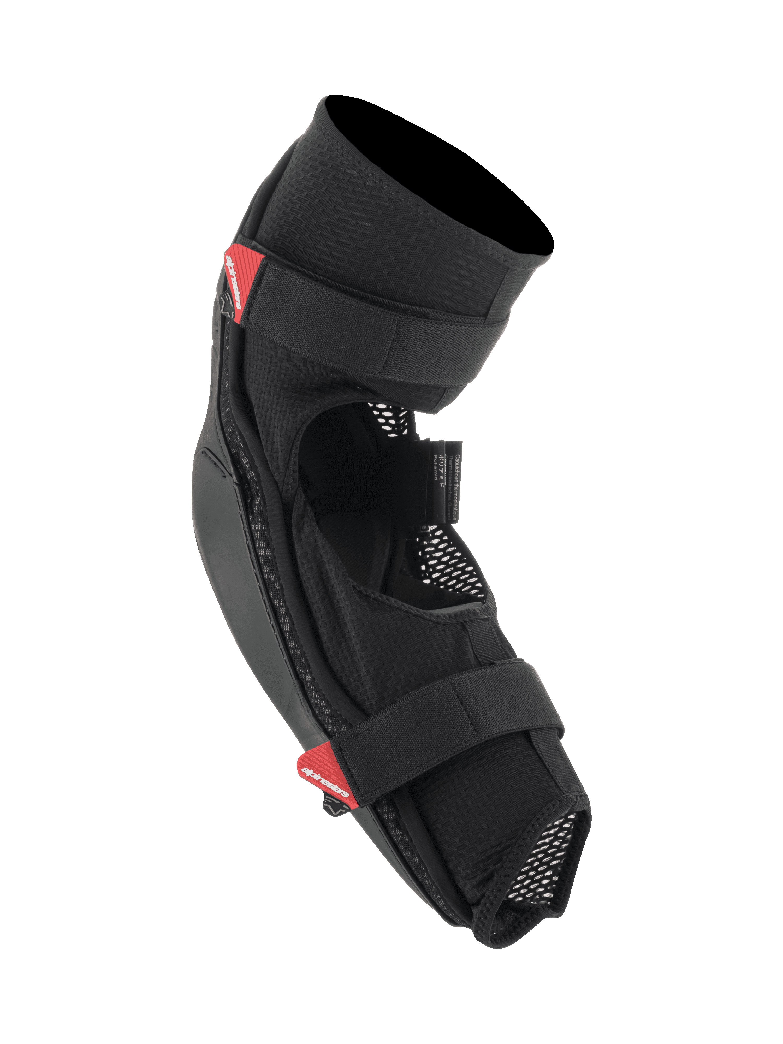 Alpinestars Bionic Pro Elbow Protectors, Black and Red, lightweight MTB elbow guards with breathable mesh chassis, dual hook-and-loop straps, and integrated impact-absorbing shells