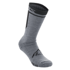 Alpinestars Merino Socks 24, Cycling Socks, Gray and Black, single-layer merino wool knit, black ribbed cuff with branding, black Astars logo on the top of the foot