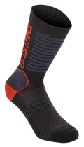 Alpinestars Paragon Lite Socks 19, Technical Cycling Socks, Black with Bright Red and Gray accents, 19cm mid-calf length, featuring breathable mesh panels, ribbed texture for stretch, and reinforced heel