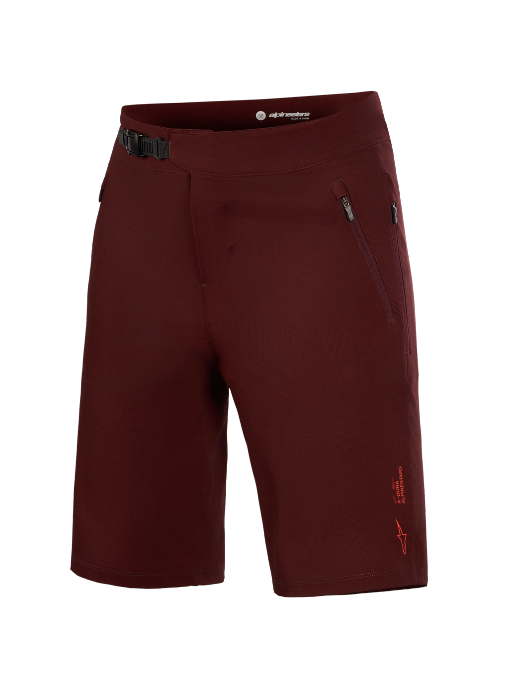 Bordeaux A-Dura Ride Liner Shorts, 4-way stretch MTB gear featuring a front ratchet closure and zippered side pockets.