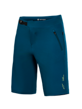 A-Dura Ride Shorts in blue-green, featuring a ratchet waist closure and zippered pockets for durable MTB performance.
