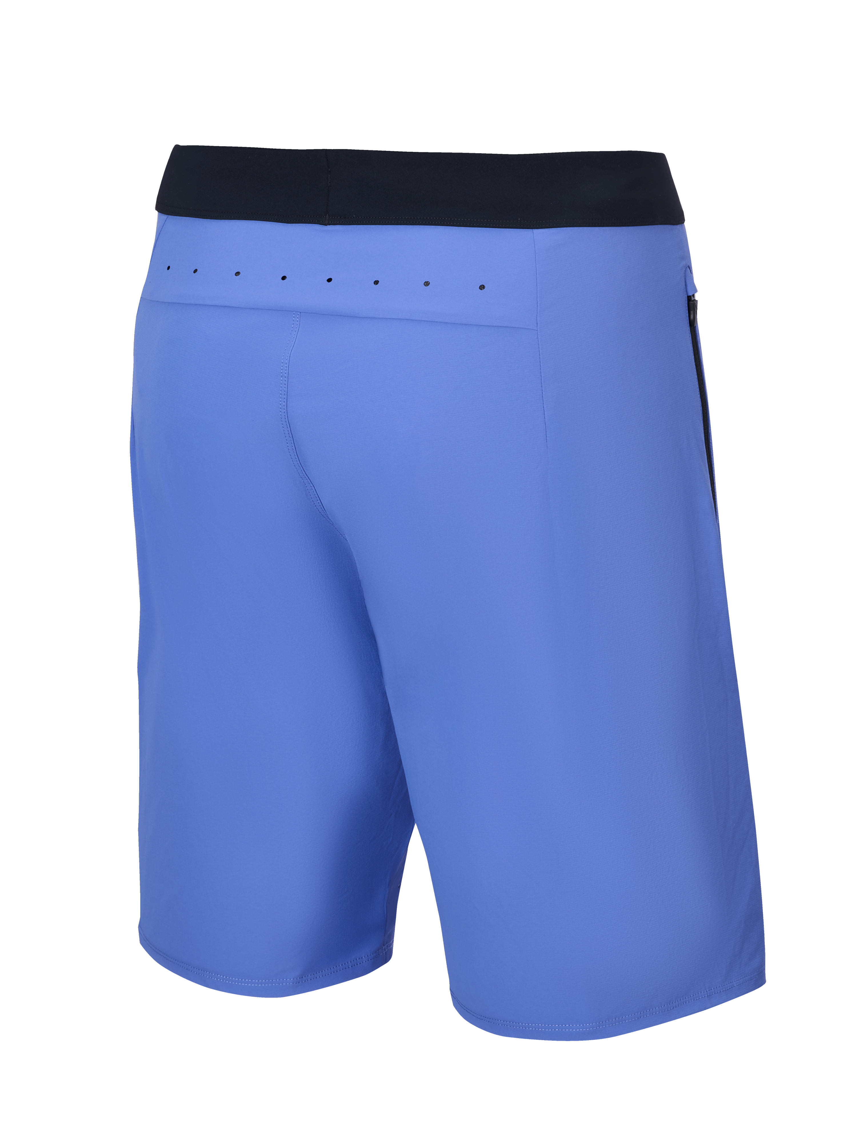 Alpinestars A-Aria Lite Shorts, Mountain Biking Shorts, Baja Blue, back view featuring a black waistband and laser-cut ventilation holes on the back yoke, performance fit for trail riding