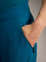 Alpinestars A-Dura Ride Shorts in Blue Green, featuring a secure zippered side pocket and durable 4-way stretch fabric.