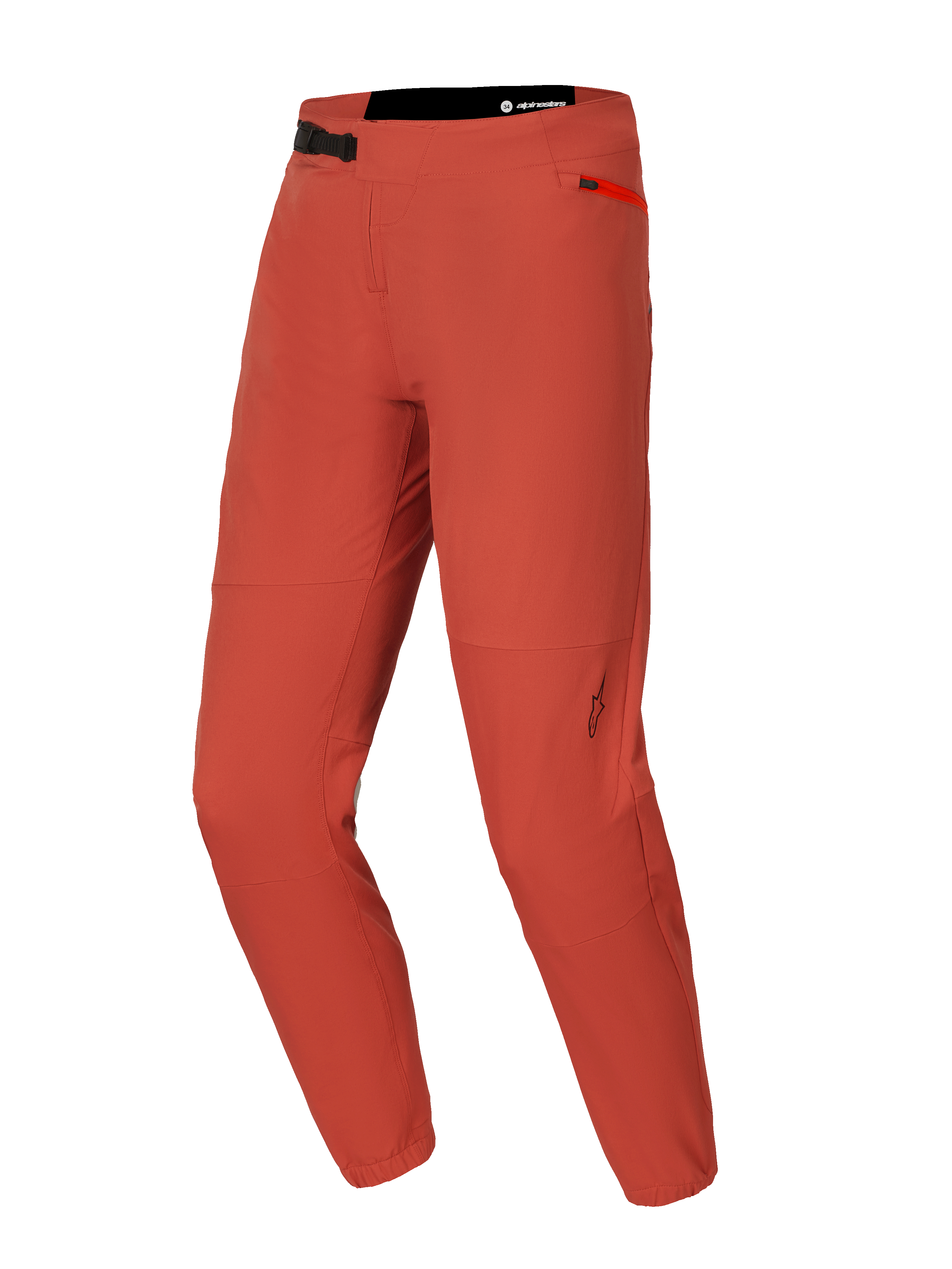 Alpinestars A-Dura Elite Pants, MTB Mountain Biking Pants, Dark Orange, featuring 4-way stretch Cordura fabric, front ratchet waist closure, zippered side pocket, and elasticated ankle cuffs