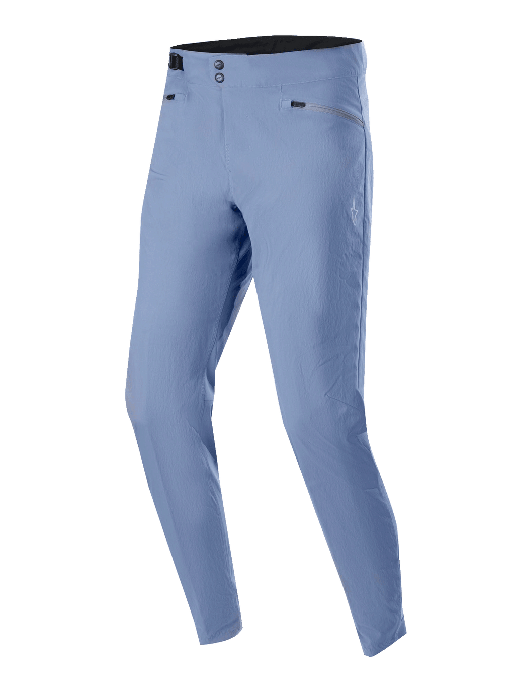 Alpinestars A-Dura Pants, MTB Cycling Pants, Infinity Blue, featuring double snap waist closure and zippered pockets, lightweight 2-way stretch fabric, regular fit for off-road performance.