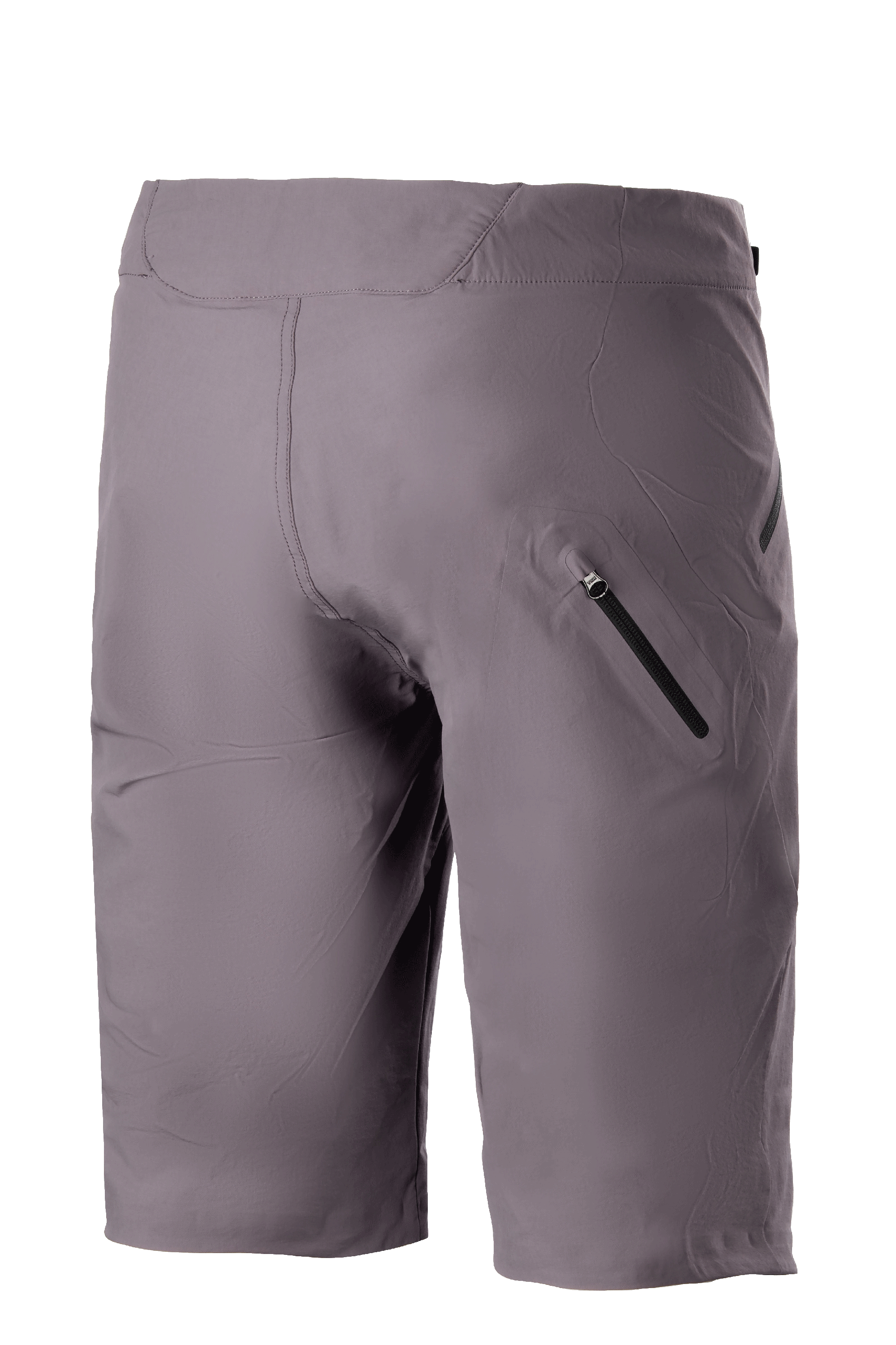 Alpinestars Drop Algorithm Shorts, Mountain Bike Shorts, Sparrow Gray, rear view highlighting the bonded zippered leg pocket and durable stretch fabric construction for off-road MTB riding