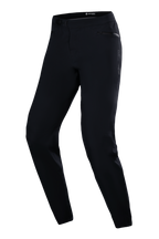 Alpinestars Stella A-Dura Waterproof Pant, Women's MTB Cycling Pants, Black, featuring a ratchet waist closure, zippered hand pockets, and a tapered fit for trail riding