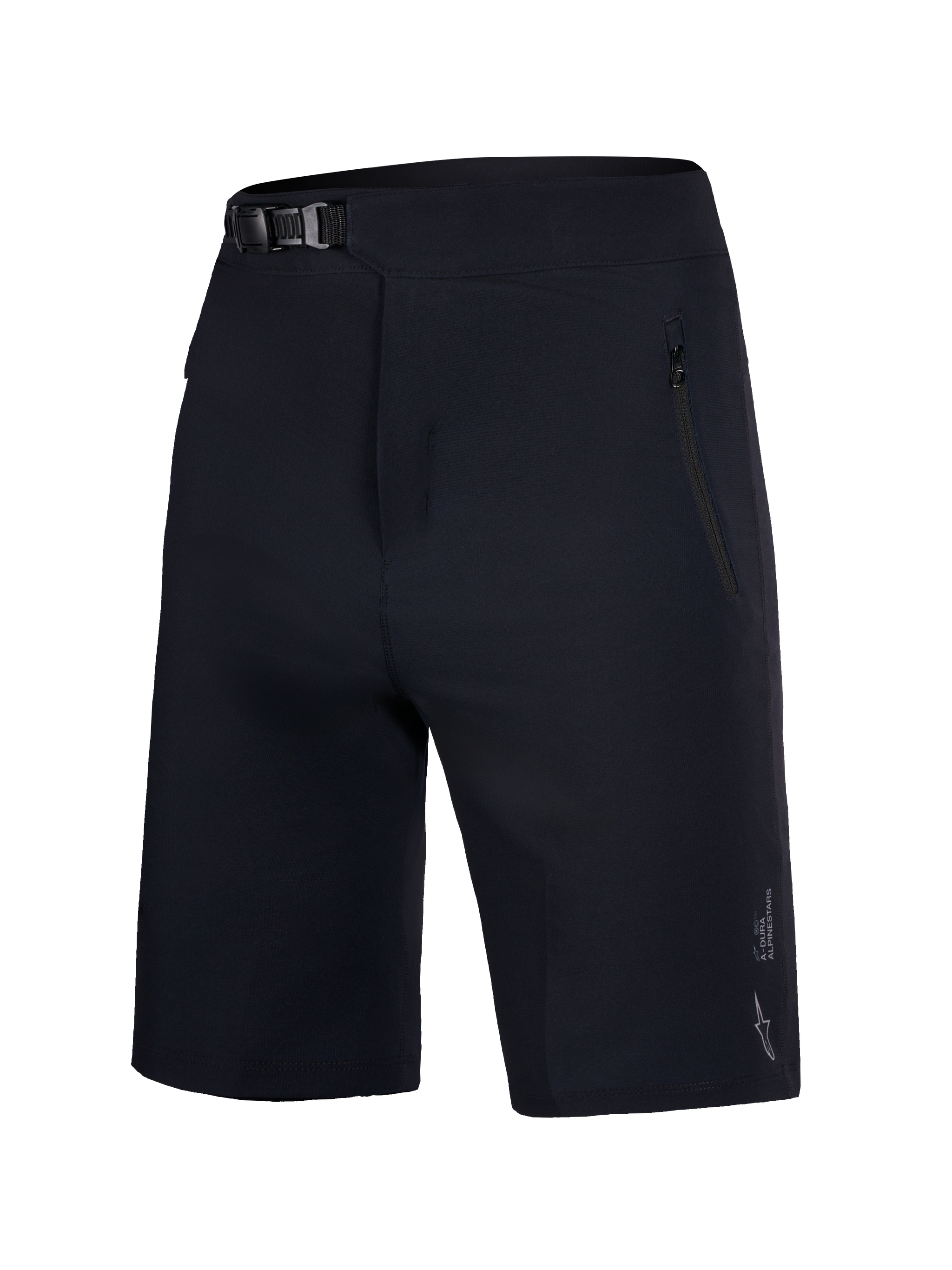 Black Youth A-Dura Ride Shorts with ratchet waist closure and zippered pockets for mountain bike durability.