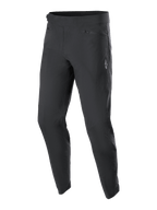 Alpinestars Youth A-Dura Pants, MTB Cycling Pants, Black, featuring two zippered front pockets and a small white Alpinestars logo on the left thigh, tapered leg design, durable stretch textile for youth mountain biking