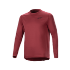 Alpinestars A-Dura Thermal Jersey, Long Sleeve Cycling Jersey, Burgundy, textured insulated fabric with small black star logo on the chest, extended drop tail hem for MTB riding.