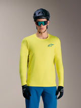 Alpinestars A-Dura Air Long Sleeve Jersey in Yellow Fluo, a lightweight moisture-wicking MTB top for trail riding.