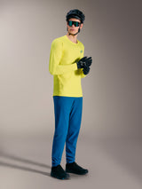 A-Dura Air Long Sleeve Jersey in Yellow Fluo, styled with blue pants and MTB gear for breathable trail performance.