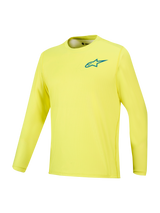 A-Dura Air Long Sleeve Jersey, Yellow Fluo, breathable jacquard mesh MTB jersey with a small blue Astars chest logo.