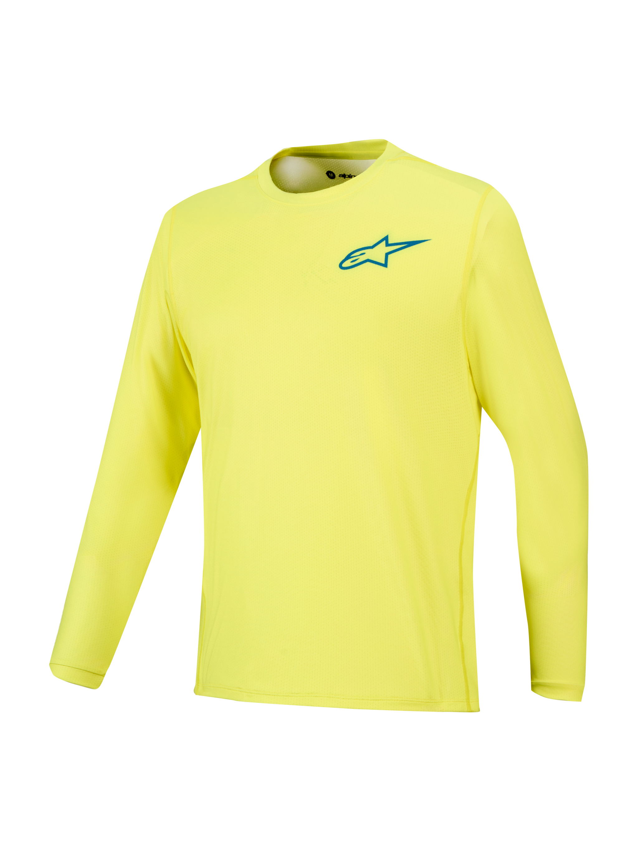 A-Dura Air Long Sleeve Jersey, Yellow Fluo, breathable jacquard mesh MTB jersey with a small blue Astars chest logo.