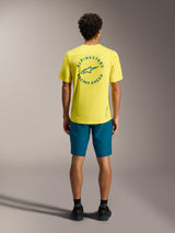 Yellow A-Dura Air SS Jersey with teal back logo and Blue Green A-Dura Ride Shorts, professional MTB cycling apparel.