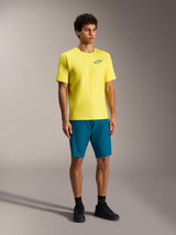 Alpinestars A-Dura Ride Shorts in blue-green and yellow jersey, durable performance mountain bike apparel for men.