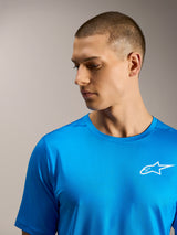 Alpinestars A-Dura Air Jersey, bright blue short sleeve MTB top in breathable jacquard mesh with white chest logo.