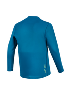 A-Dura Ride Long Sleeve MTB Jersey in blue green, back view featuring performance fabric and a small yellow logo.