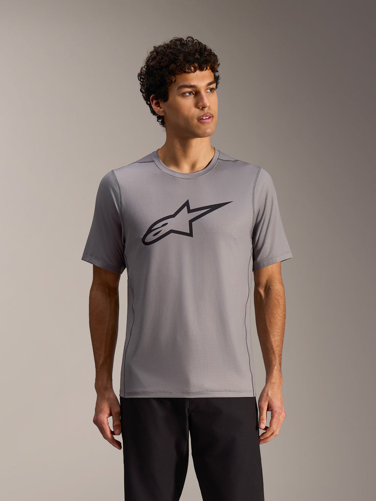 Gray A-Dura Ride Short Sleeve Jersey featuring a black Astars chest logo, performance mountain bike apparel for men.