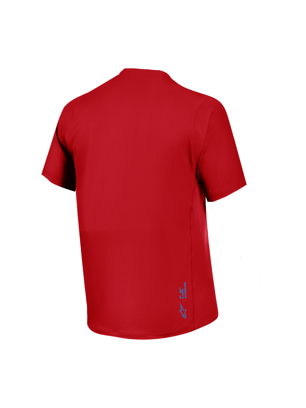 Red A-Dura Ride Short Sleeve Jersey back view, featuring breathable jacquard fabric and small blue Alpinestars logo.