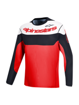 Red A-Dura Race Long Sleeve Jersey with Alpinestars branding and black and white color-blocking for MTB performance.