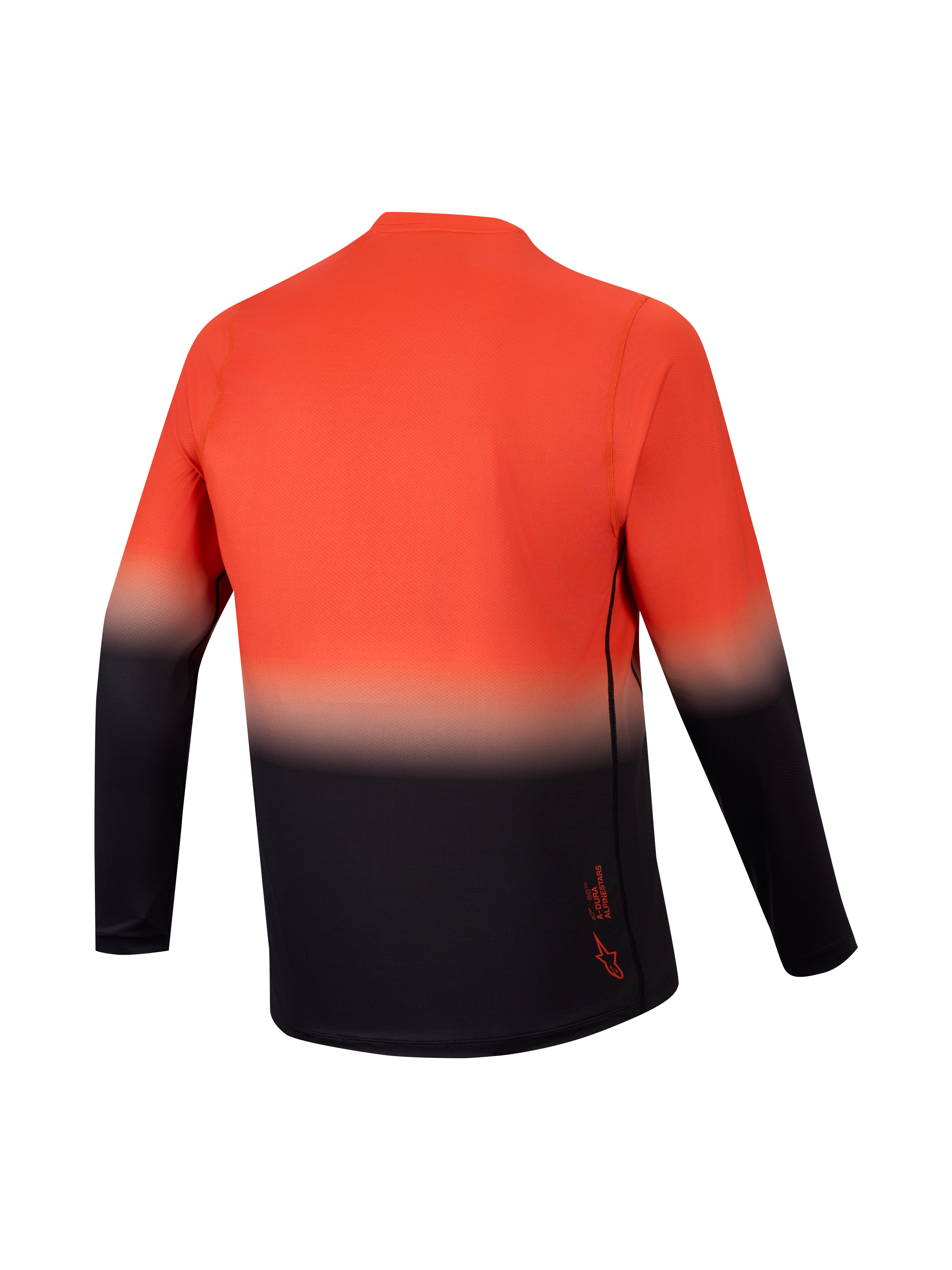 A-Dura ASTARS 2.0 Long Sleeve Jersey, back view in orange and black gradient fade for high-performance MTB riding.