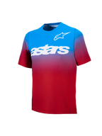 A-Dura ASTARS Jersey 2.0, short sleeve MTB jersey in Bright Red Blue gradient featuring bold white chest graphics.