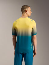 A-Dura ASTARS 2.0 short sleeve MTB jersey, yellow and blue-green gradient performance cycling top shown from the back.