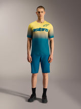 A-Dura ASTARS 2.0 Jersey, short sleeve MTB top featuring a yellow and blue gradient with a bold Alpinestars chest logo.