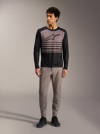 Alpinestars A-Dura Elite Jersey 2.0, long sleeve black and grey MTB jersey with chest logo and stripe details.