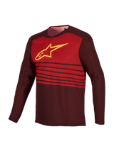 A-Dura Elite Jersey 2.0 in Bordeaux, long-sleeve MTB jersey with a yellow Astars logo and red chest block.
