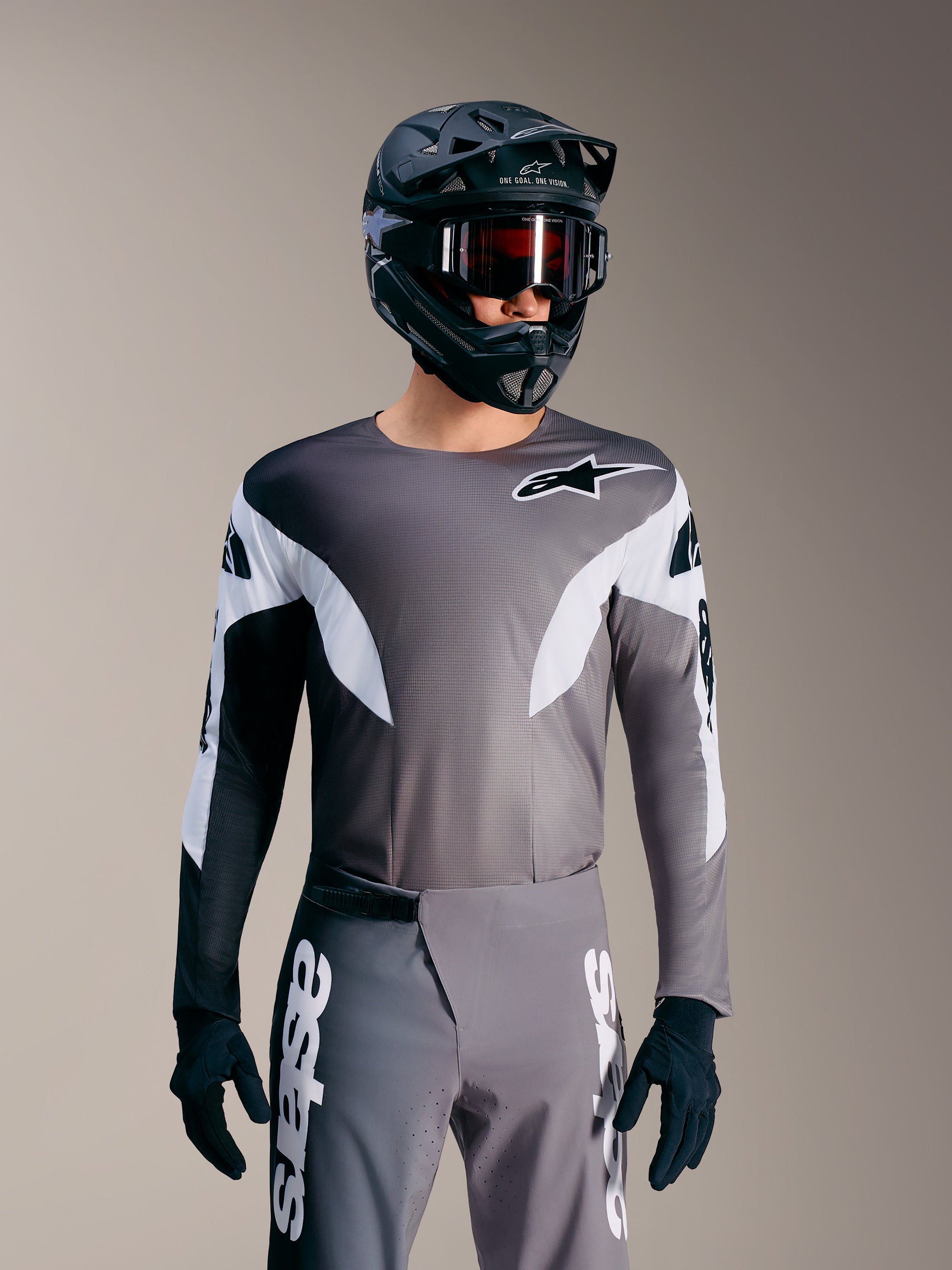 A-Supra Elite Jersey in Faded Gray, micro-perforated MTB racing top featuring white accents and Alpinestars branding.