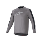 Alpinestars A-Dura Dri Astar Long Sleeve Jersey, Dark Gray with white Astars logo on the chest, black mesh ventilation panels on sleeves, performance cycling gear for MTB