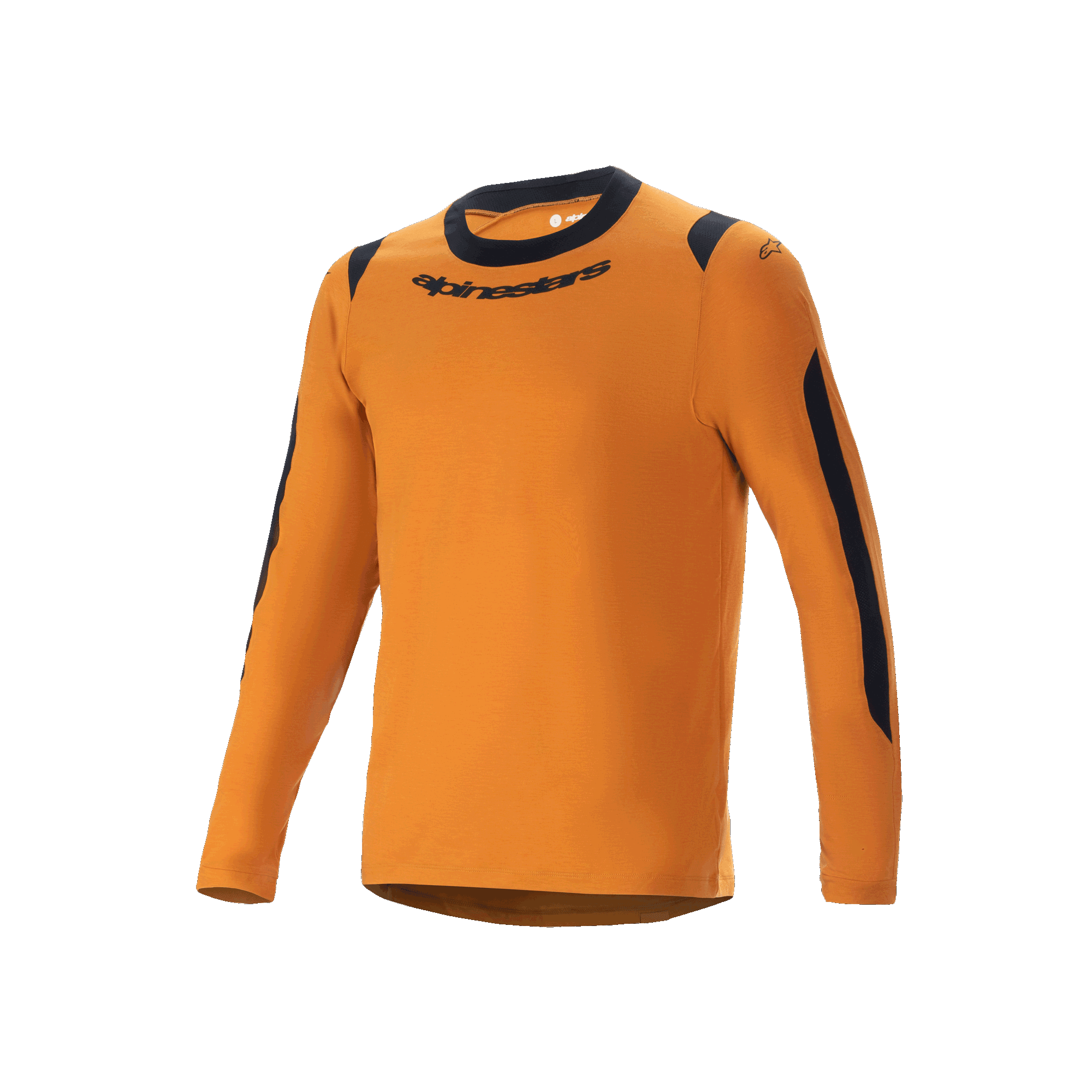 Alpinestars A-Dura Dri Wool Jersey - Long Sleeve, Mountain Bike Jersey, Dark Gold, black crew neck and mesh panels on shoulders and arms, Alpinestars wordmark on chest, technical wool blend for trail riding