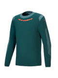 Alpinestars A-Dura Dri Wool Jersey - Long Sleeve, Dark Pine Green, Performance Mountain Bike Jersey with orange chest logo, light gray mesh panels, and round neck