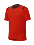 Alpinestars A-Dura Dri Wool Short Sleeve Jersey, Spicy Orange with black mesh panels on the collar and shoulders, minimalist design with a small chest logo, technical mountain bike apparel