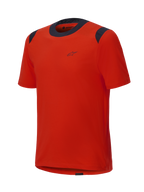 Alpinestars A-Dura Dri Wool Short Sleeve Jersey, Spicy Orange with black mesh panels on the collar and shoulders, minimalist design with a small chest logo, technical mountain bike apparel