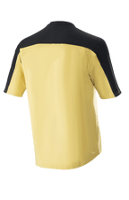 Alpinestars Drop Meta Jersey - Short Sleeve, Mountain Bike Jersey, Gold with black shoulder yoke and sleeve panels, back view, extended tail for coverage, lightweight mesh material.